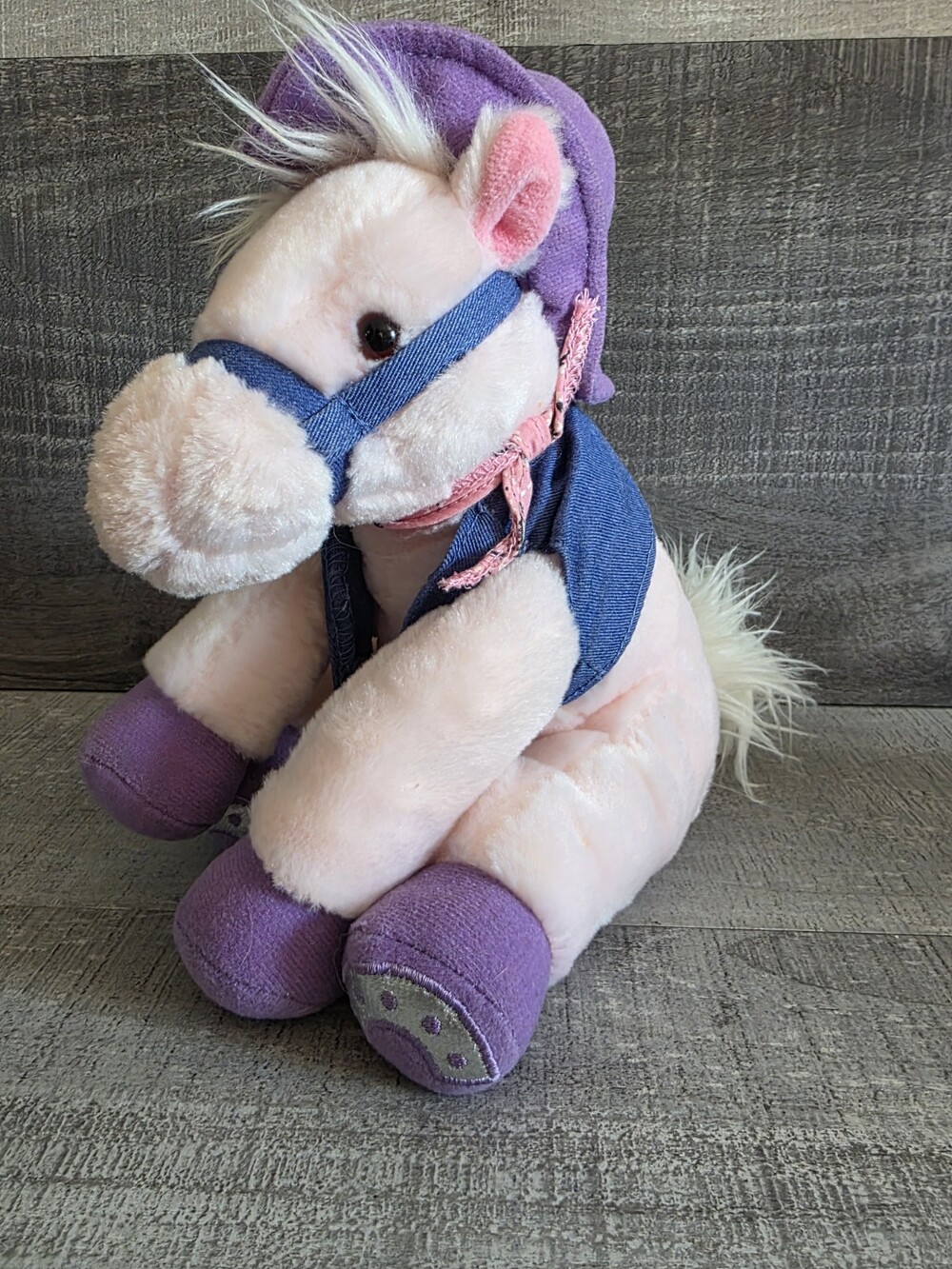 Aurora Plush Pink Horse Purple Cowgirl Hat Bandana Blue Vest 8" Stuffed Toy b239